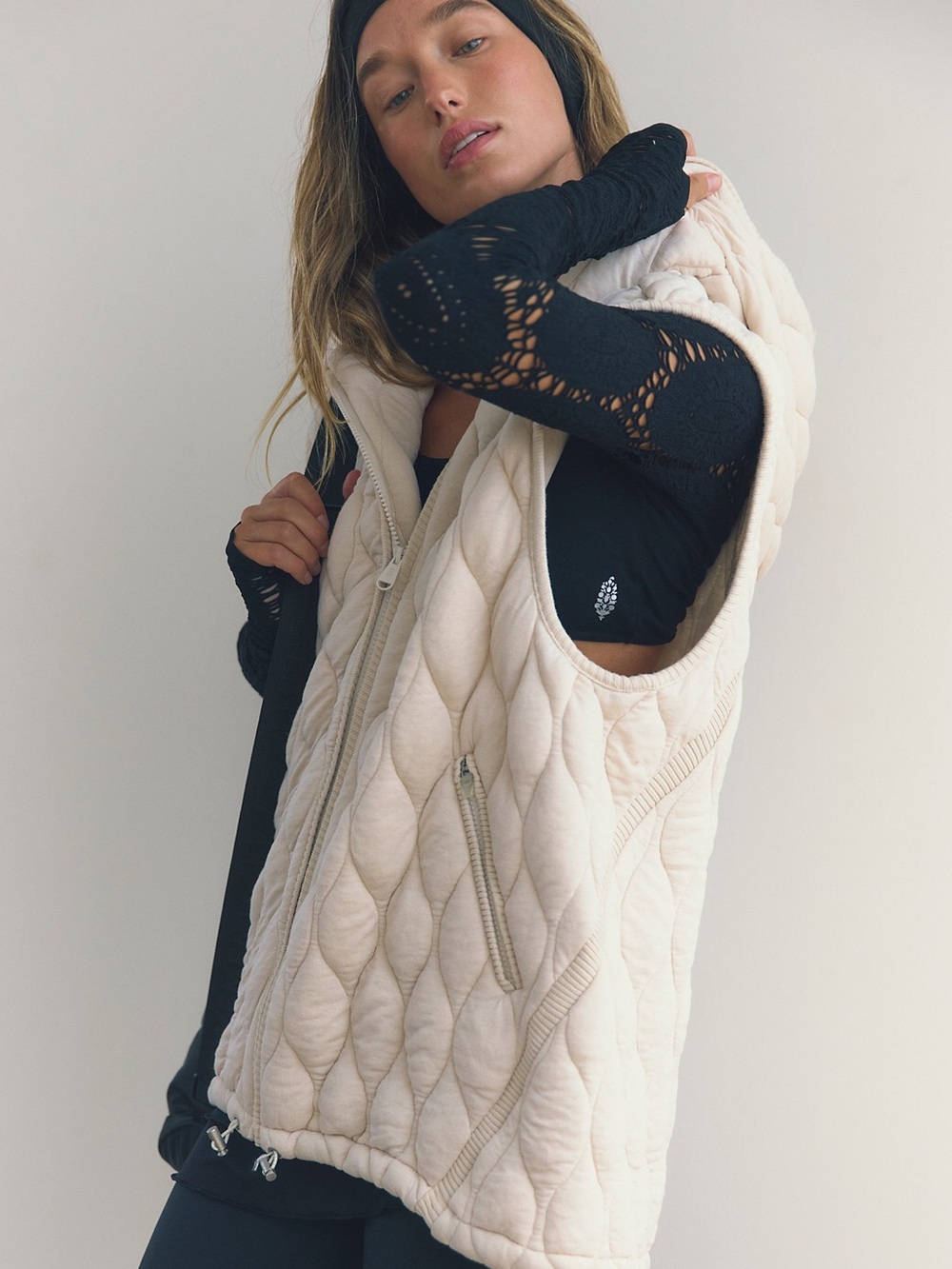 FP Movement by Free People Quilted Puffer Vest in Cream XL
